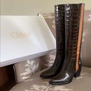 Chloe Vinny Embossed Leather Boots